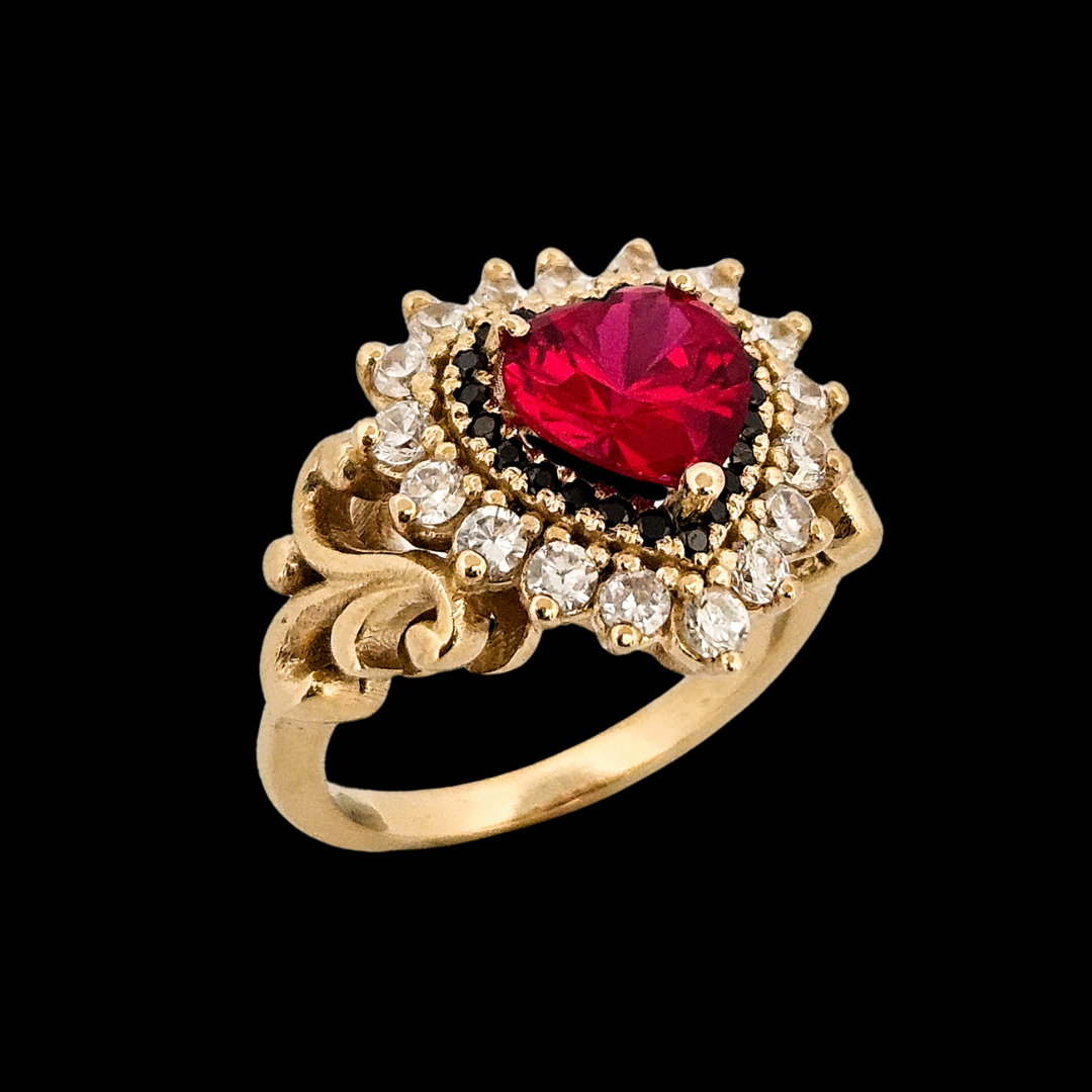 Immaculate Sacred Heart Ring - Gold, Garnet and Diamonds - Inchoo Bijoux