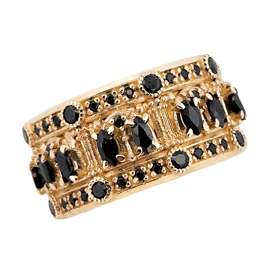 Worship Me Ring Band - Gold and Black Diamonds - Inchoo Bijoux