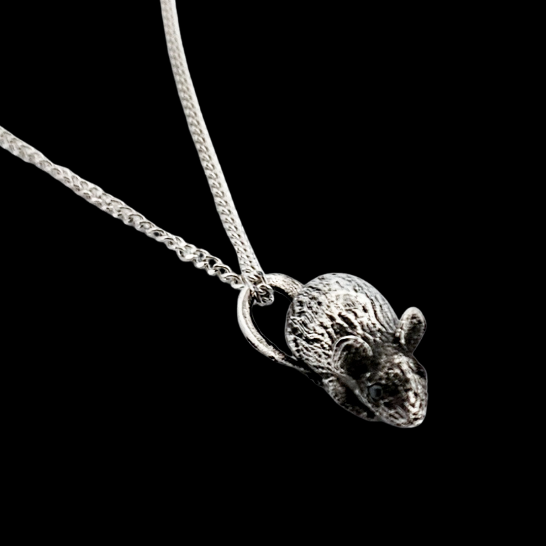 Small Tiny Rat with Gemstone Eyes Pendant Sterling Silver - Inchoo Bijoux
