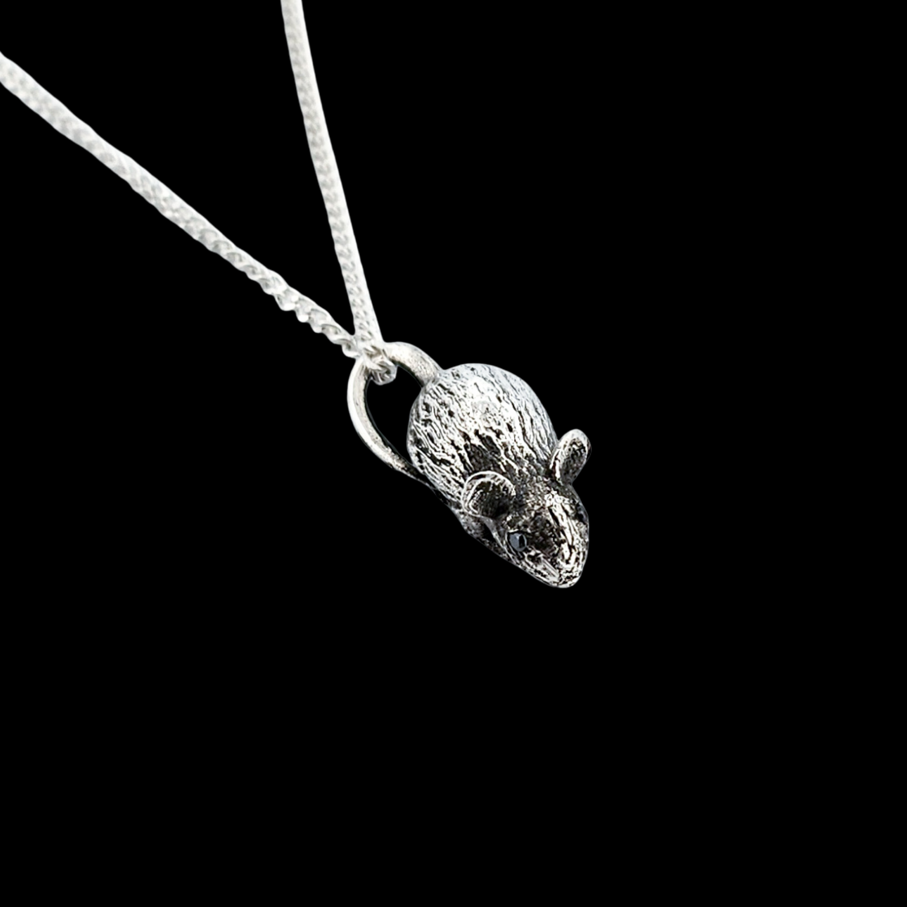 Small Tiny Rat with Gemstone Eyes Pendant Sterling Silver - Inchoo Bijoux