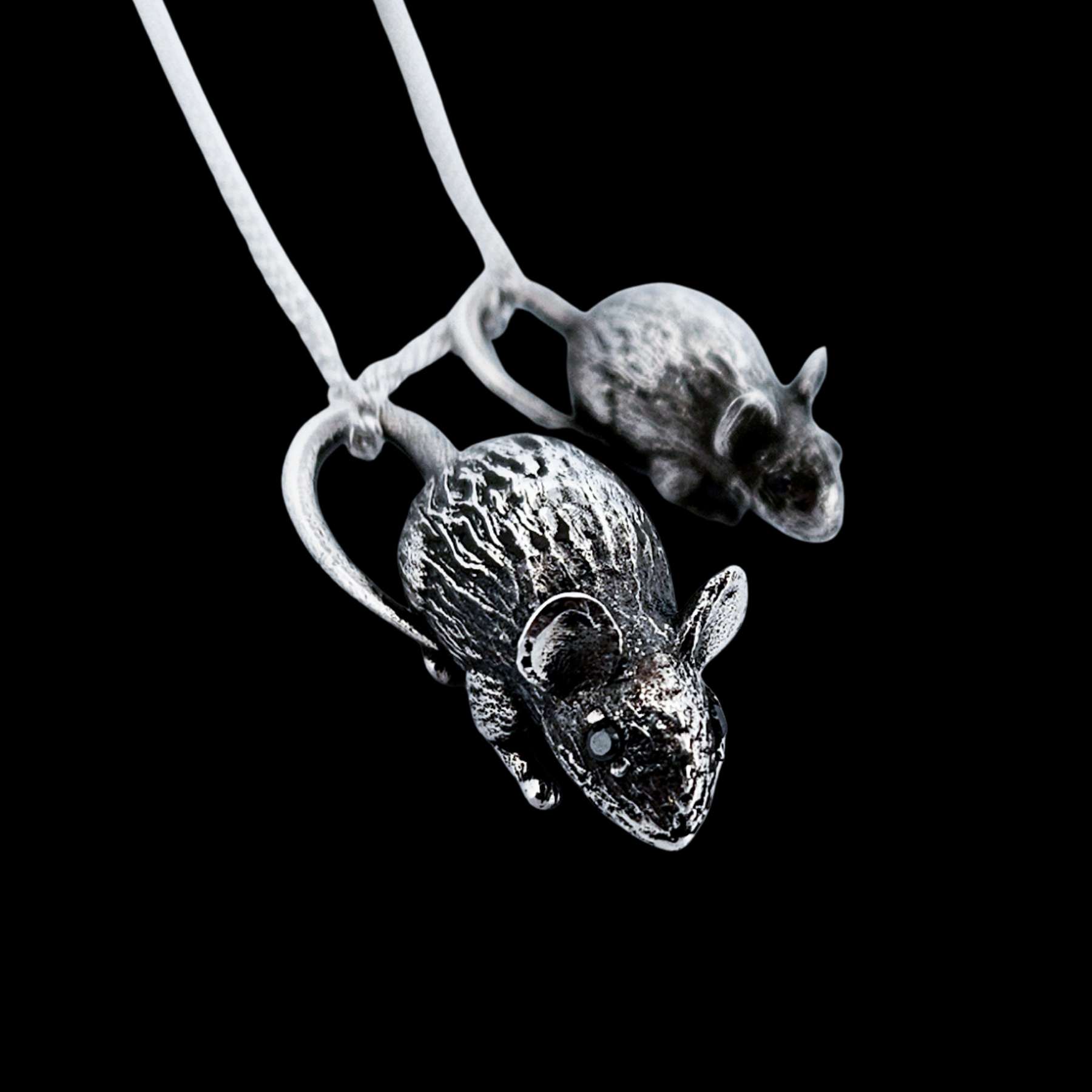 Small Tiny Rat with Gemstone Eyes Pendant Sterling Silver - Inchoo Bijoux
