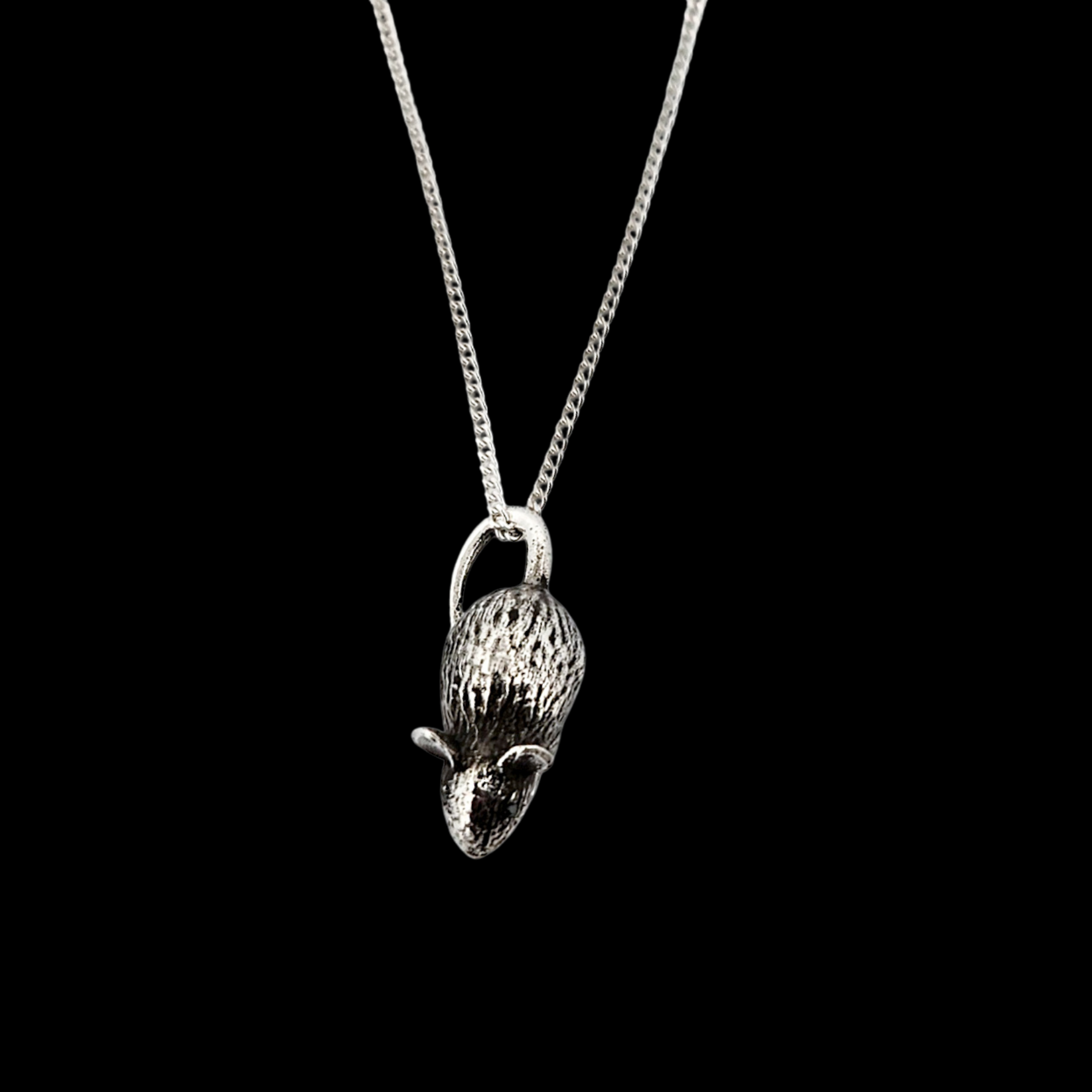 Rat with Gemstone Eyes Pendant Sterling Silver - Inchoo Bijoux