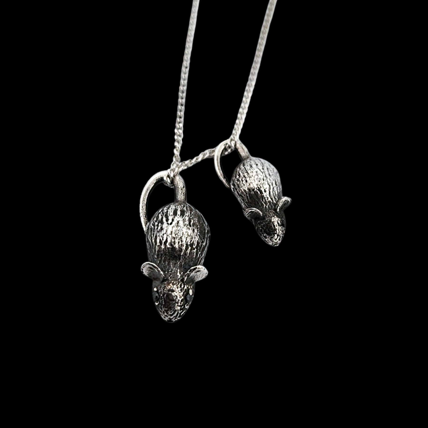 Small Tiny Rat with Gemstone Eyes Pendant Sterling Silver - Inchoo Bijoux
