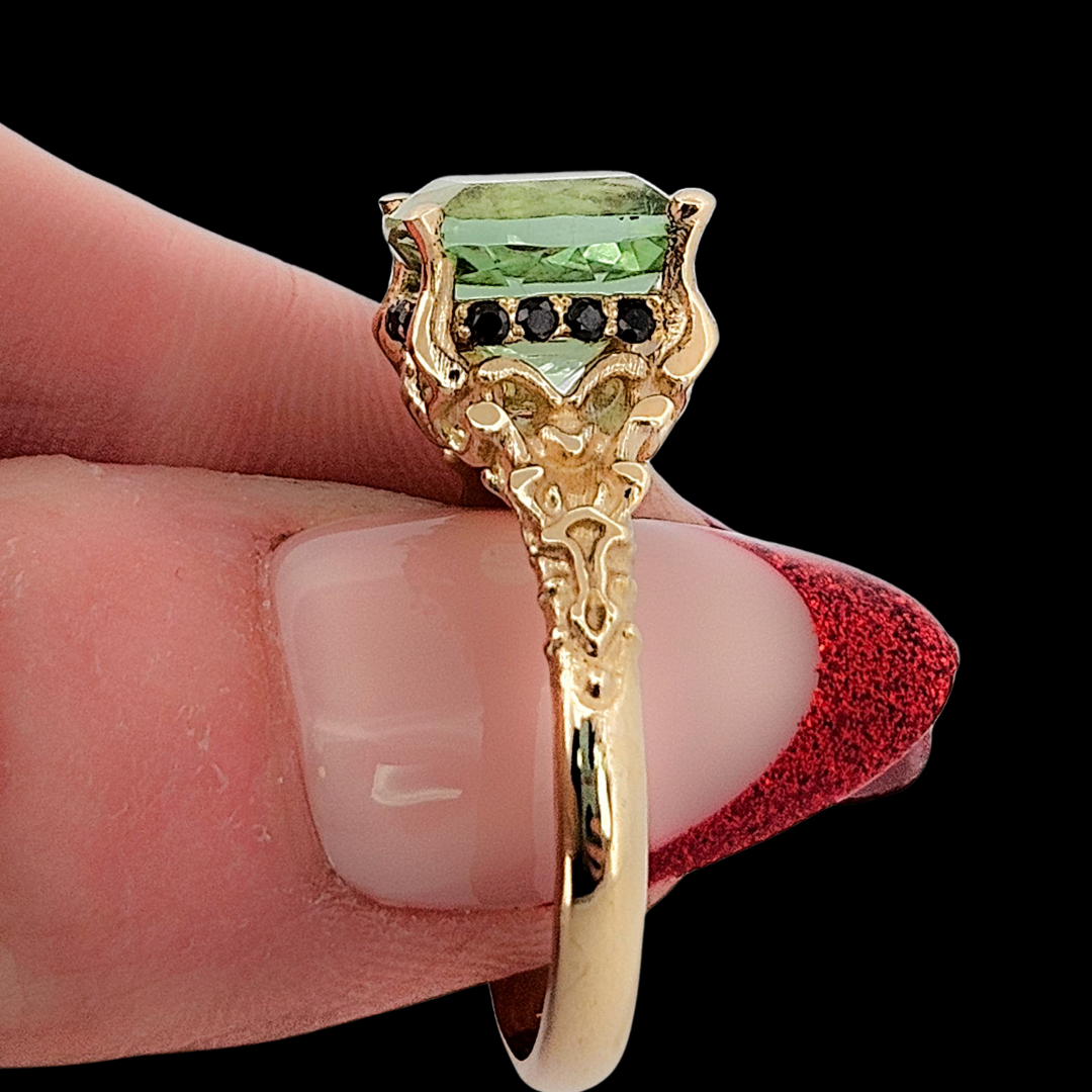 Death and Disco Gold Ring N2 - Green Tourmaline & Black Diamonds - Inchoo Bijoux