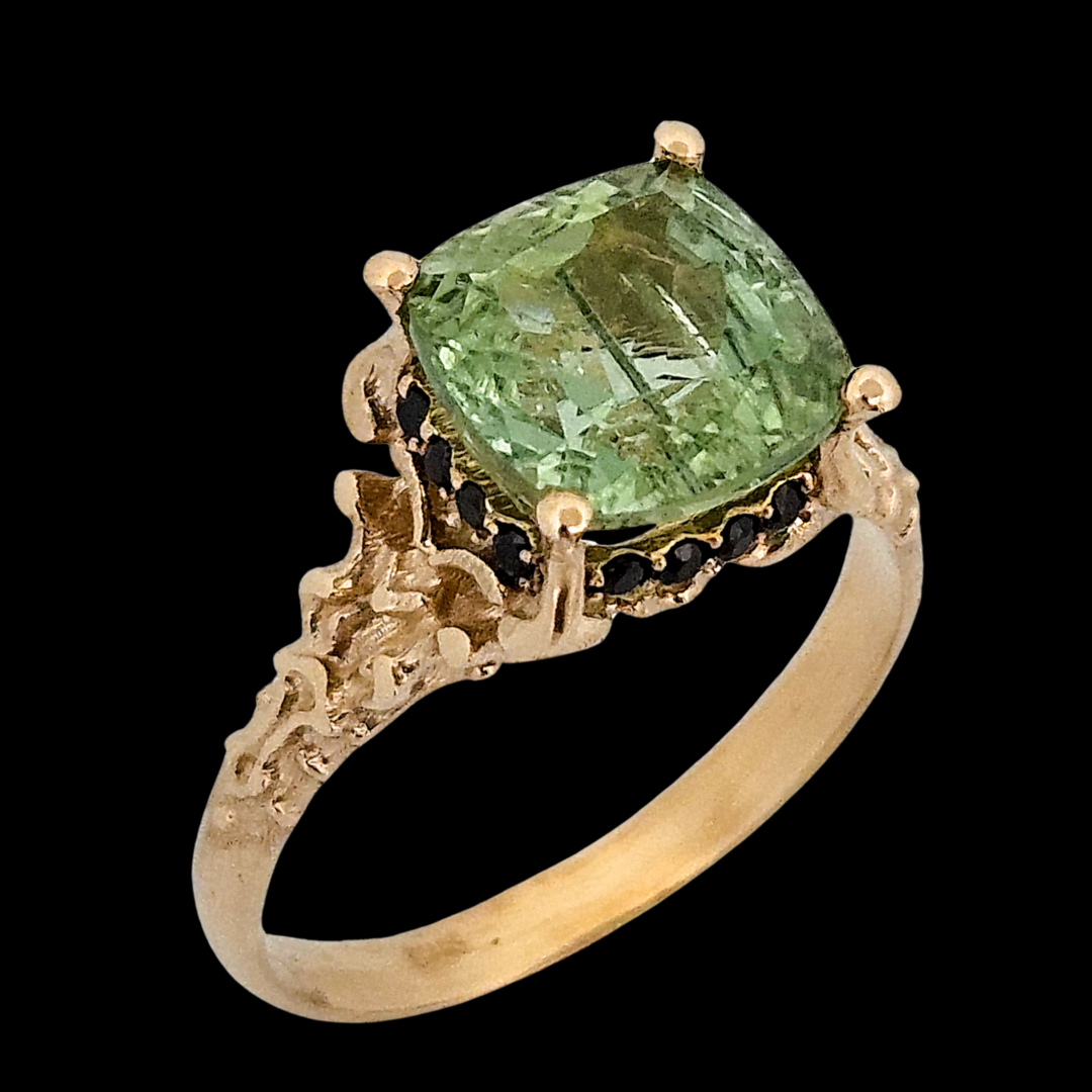 Death and Disco Gold Ring N2 - Green Tourmaline & Black Diamonds - Inchoo Bijoux