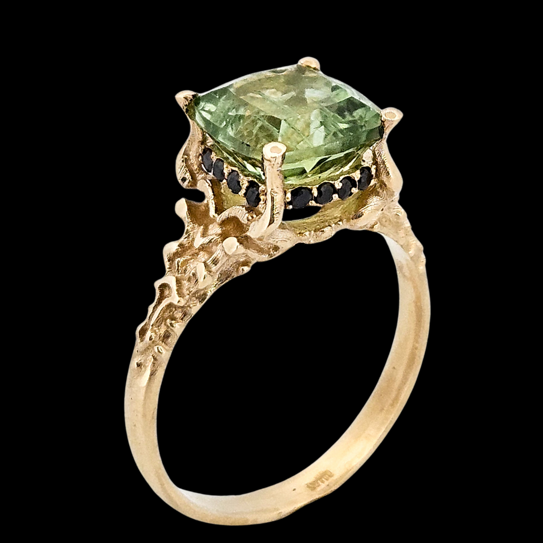 Death and Disco Gold Ring N2 - Green Tourmaline & Black Diamonds - Inchoo Bijoux