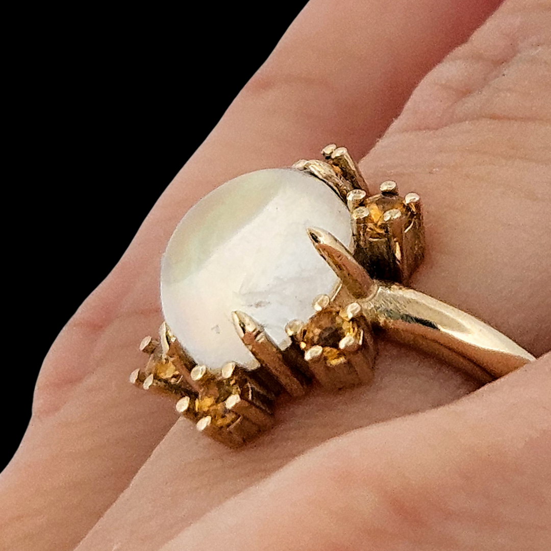 Celestial Glow Ring - Gold, Moonstone Labradorite and Yellow Sapphires - Inchoo Bijoux