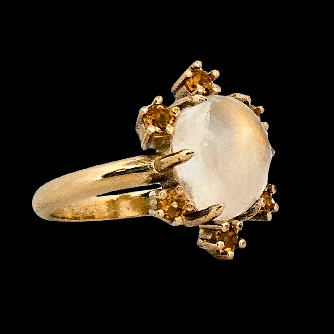 Celestial Glow Ring - Gold, Moonstone Labradorite and Yellow Sapphires - Inchoo Bijoux