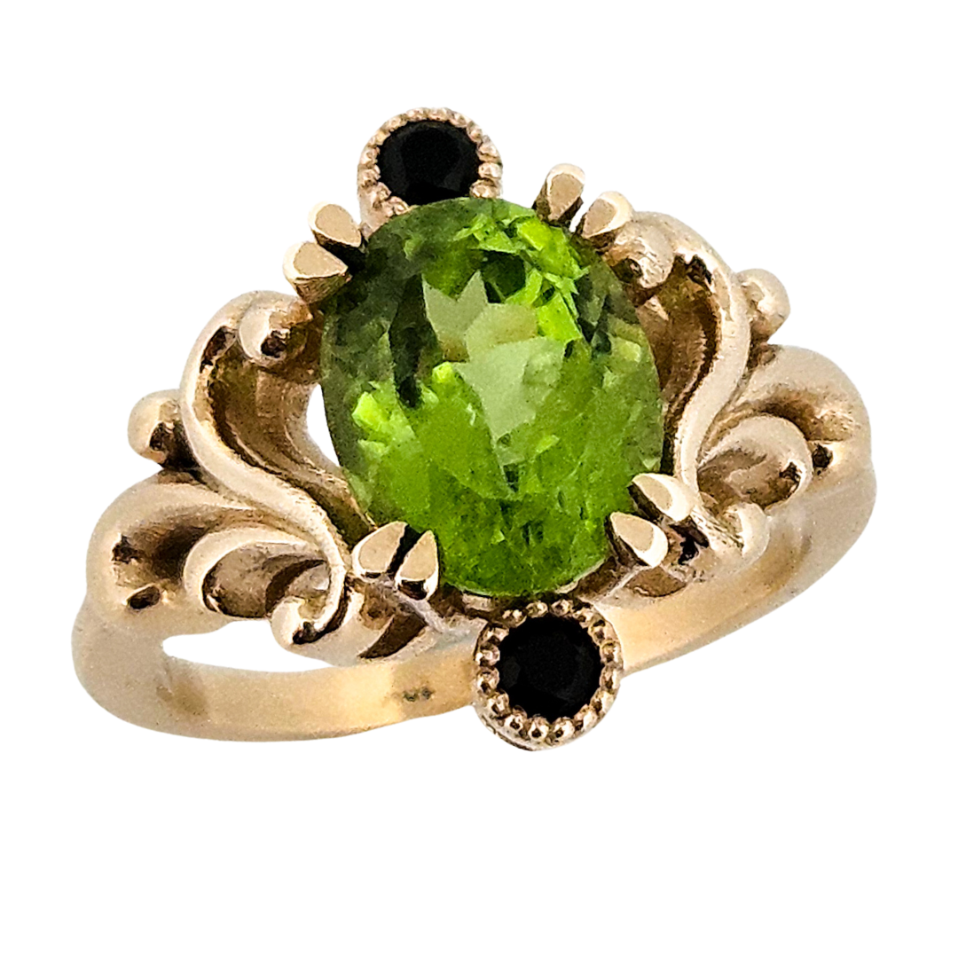 Baroque Dream Ring - Peridot & Black Diamond Ring - Inchoo Bijoux