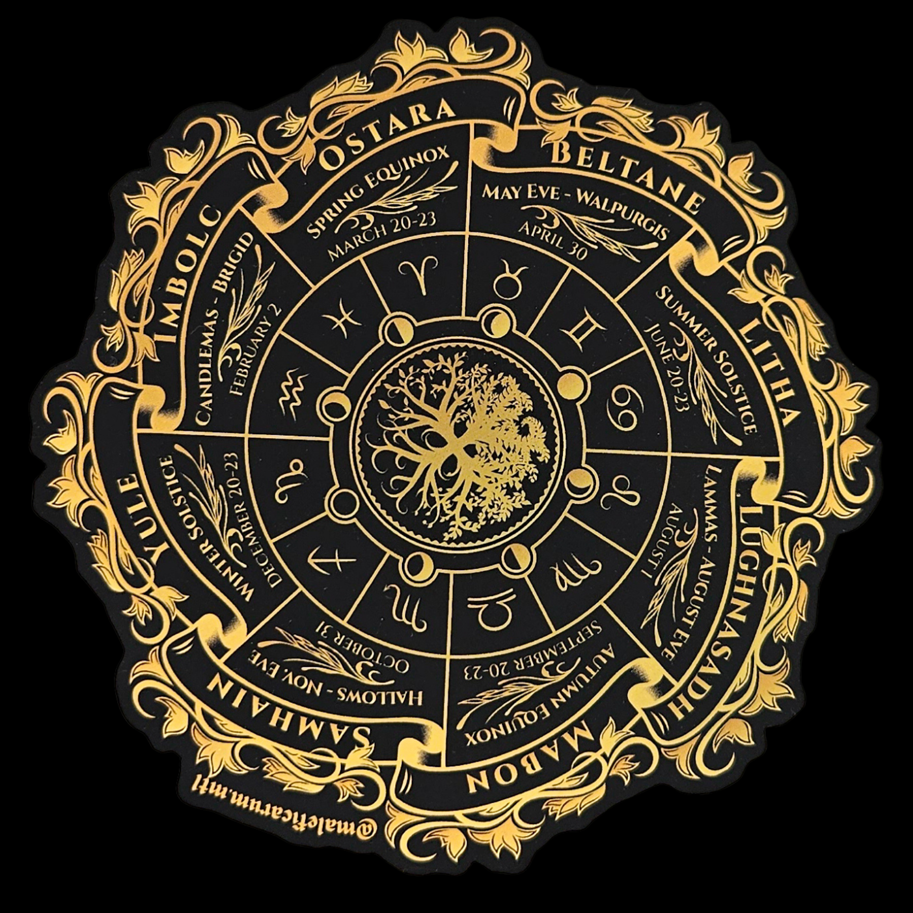 Moon Cycle Horoscope Witches Calendar Black and Gold Sticker - Inchoo Bijoux