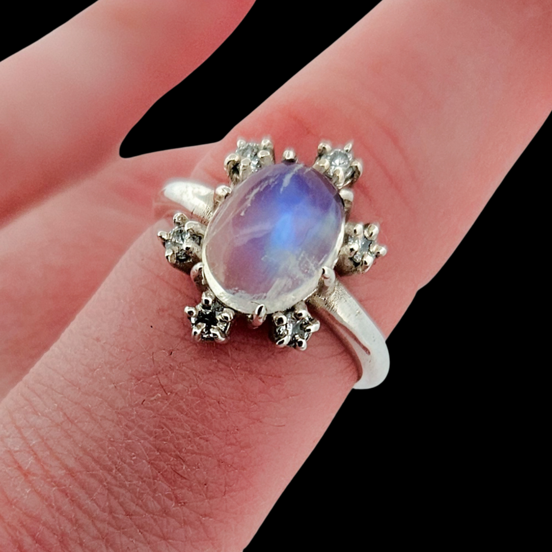 Celestial Glow Ring - Sterling Silver & Rainbow Moonstone - Inchoo Bijoux