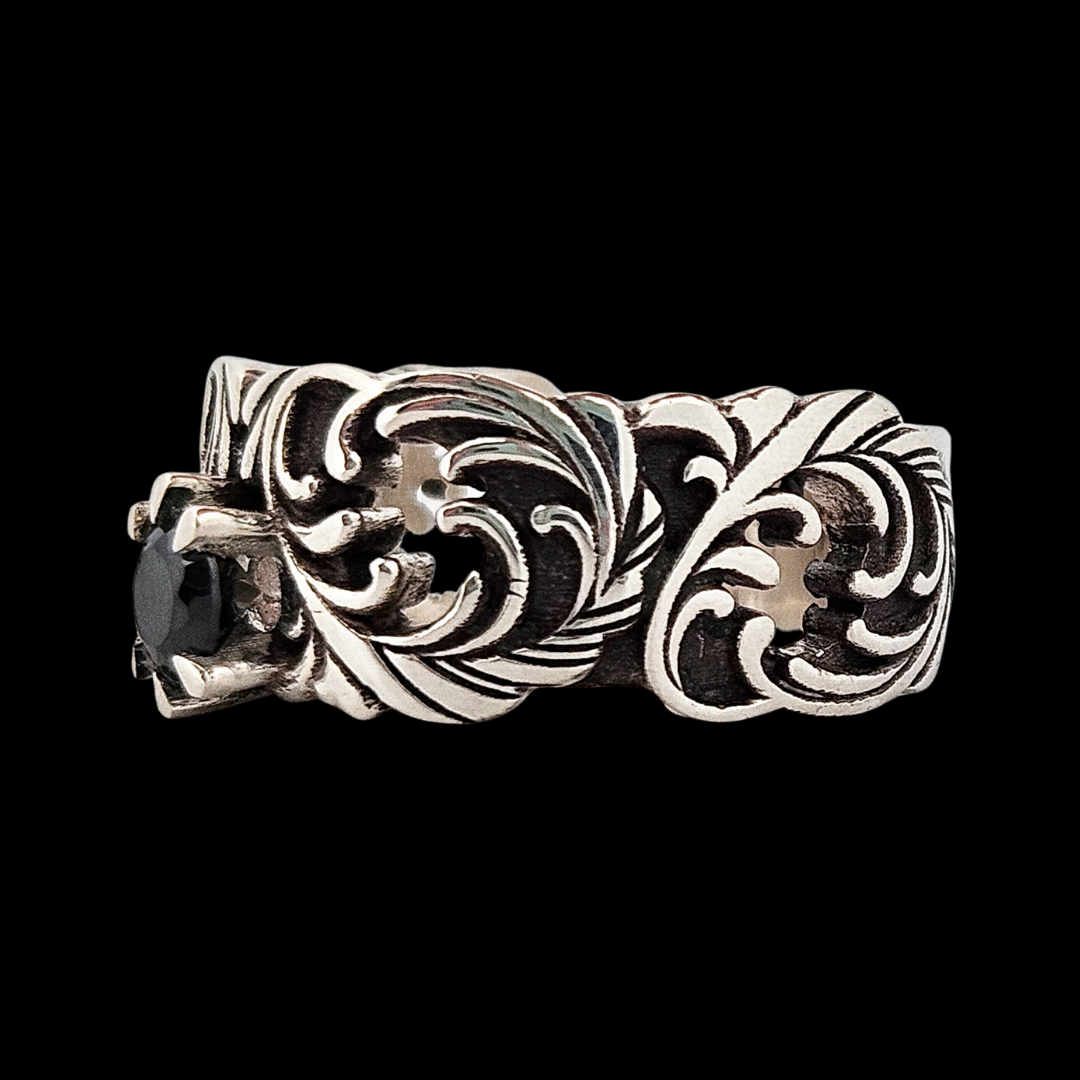 Their Majesty Ring Band - Sterling Silver and Onyx