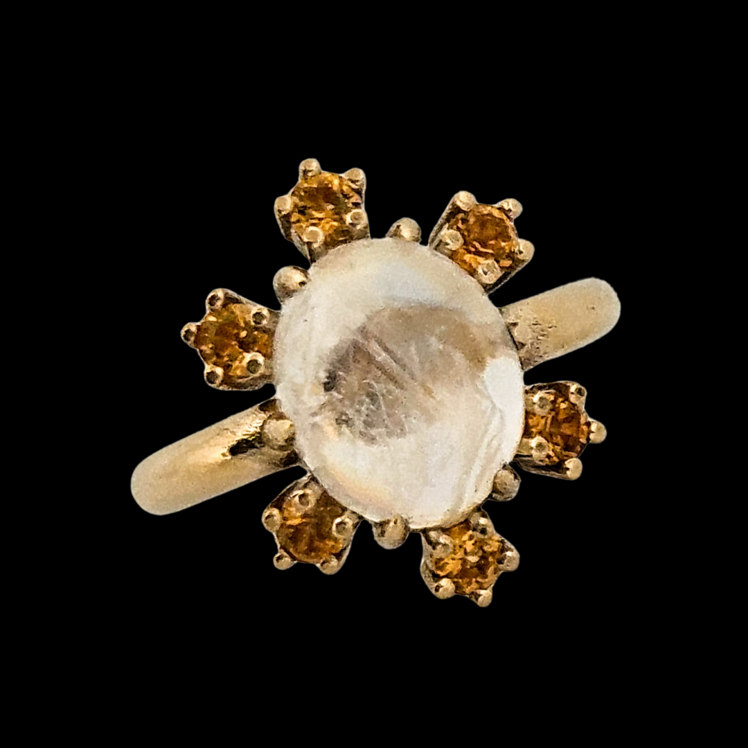 Celestial Glow Ring - Gold, Moonstone Labradorite and Yellow Sapphires - Inchoo Bijoux