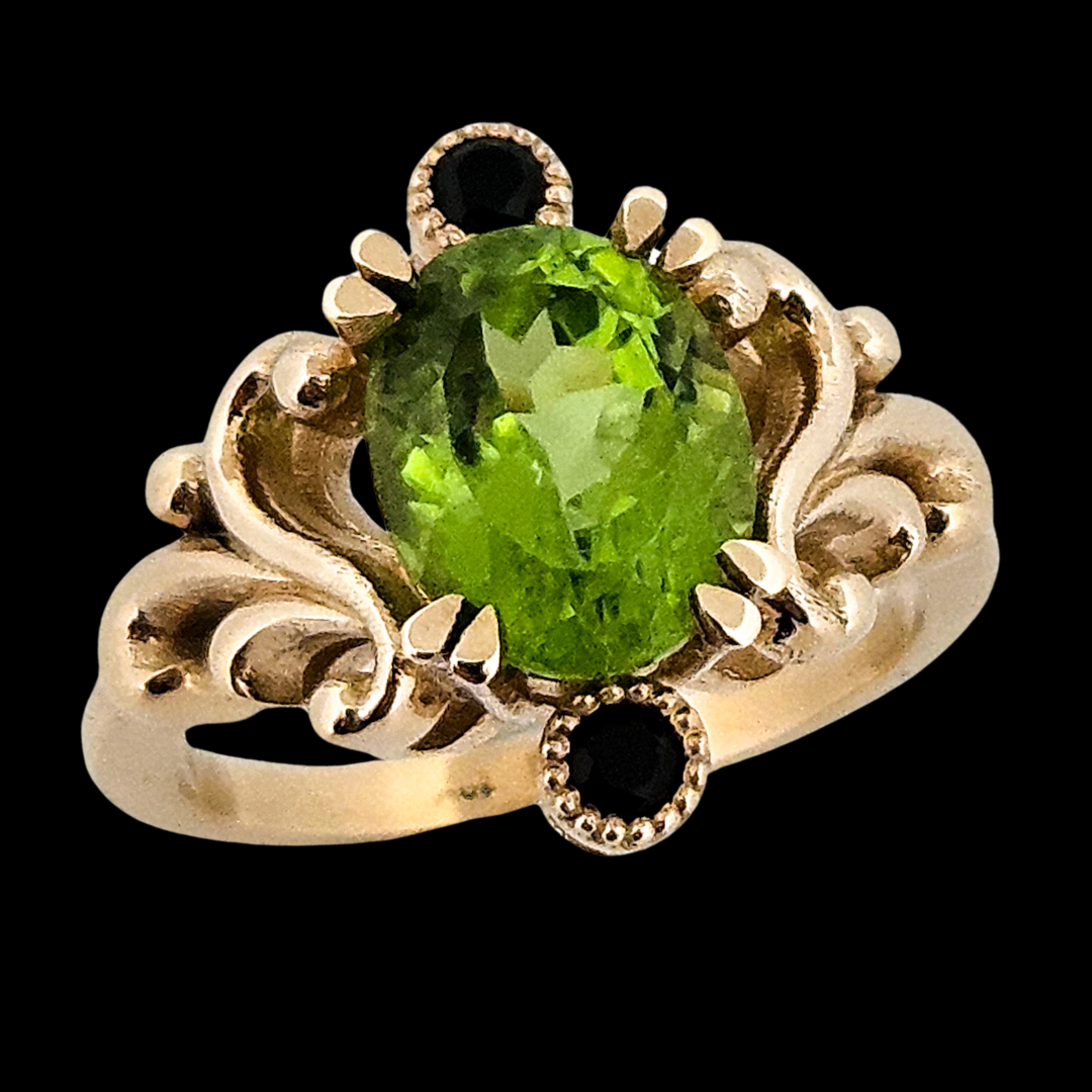 Baroque Dream Ring - Peridot & Black Diamond Ring - Inchoo Bijoux