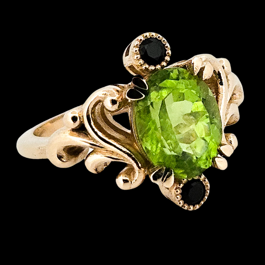 Baroque Dream Ring - Peridot & Black Diamond Ring - Inchoo Bijoux