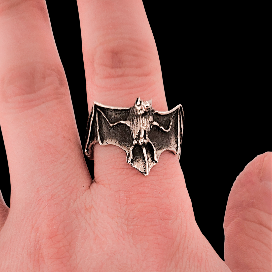 Fortuna Noctis Phallus Bat Ring Sterling Silver