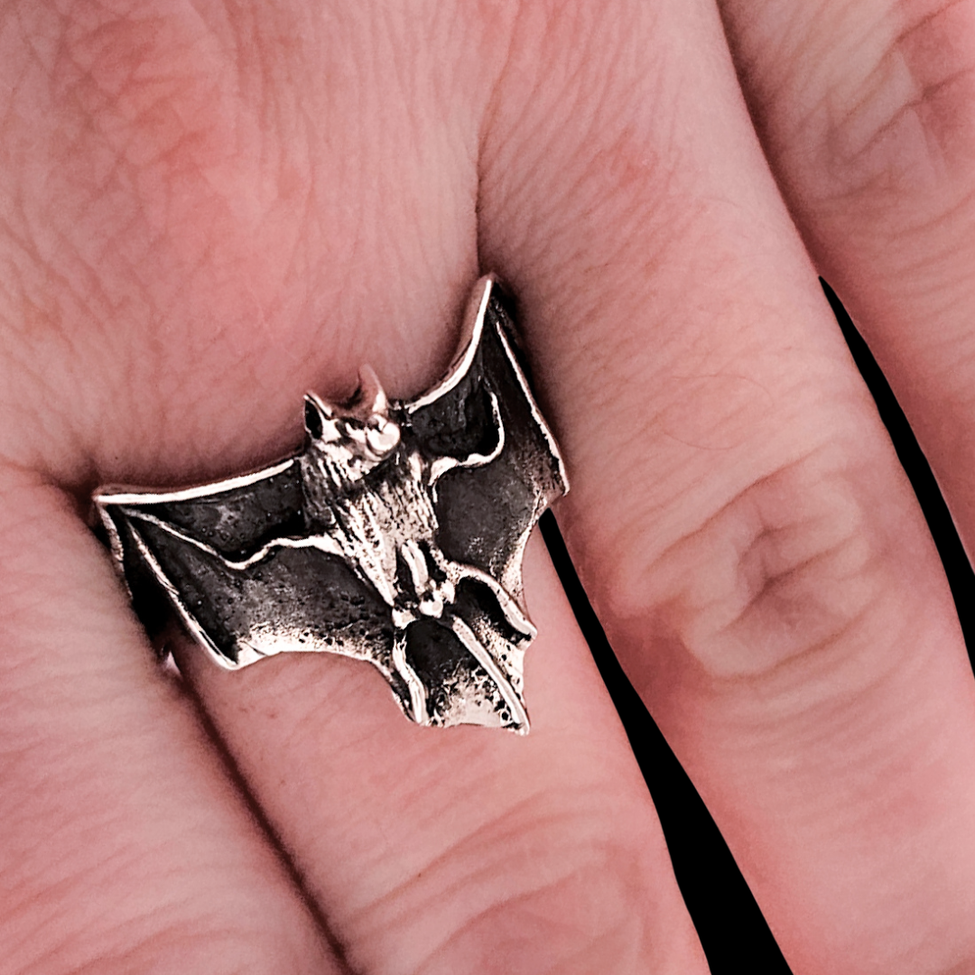 Fortuna Noctis Phallus Bat Ring Sterling Silver