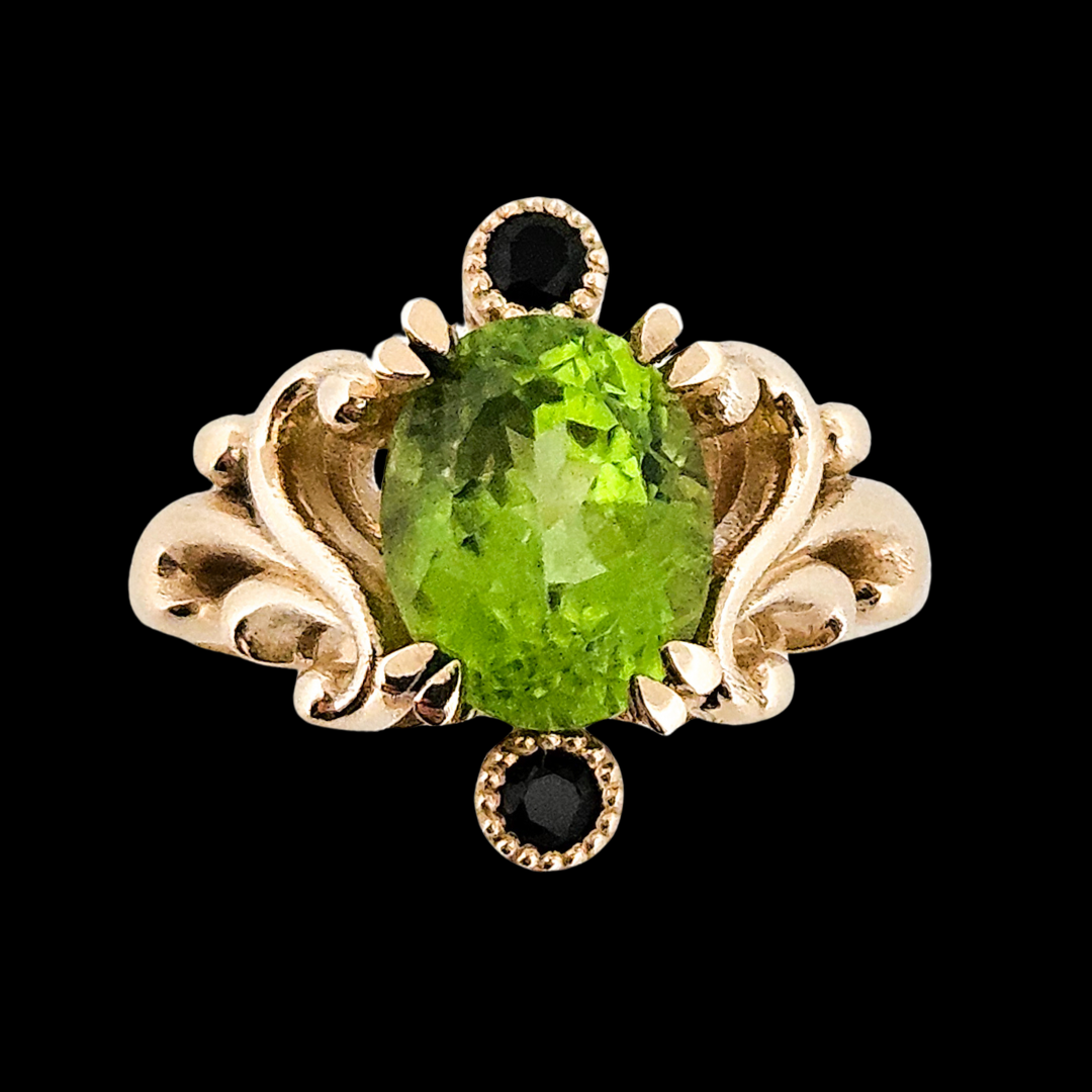 Baroque Dream Ring - Peridot & Black Diamond Ring - Inchoo Bijoux