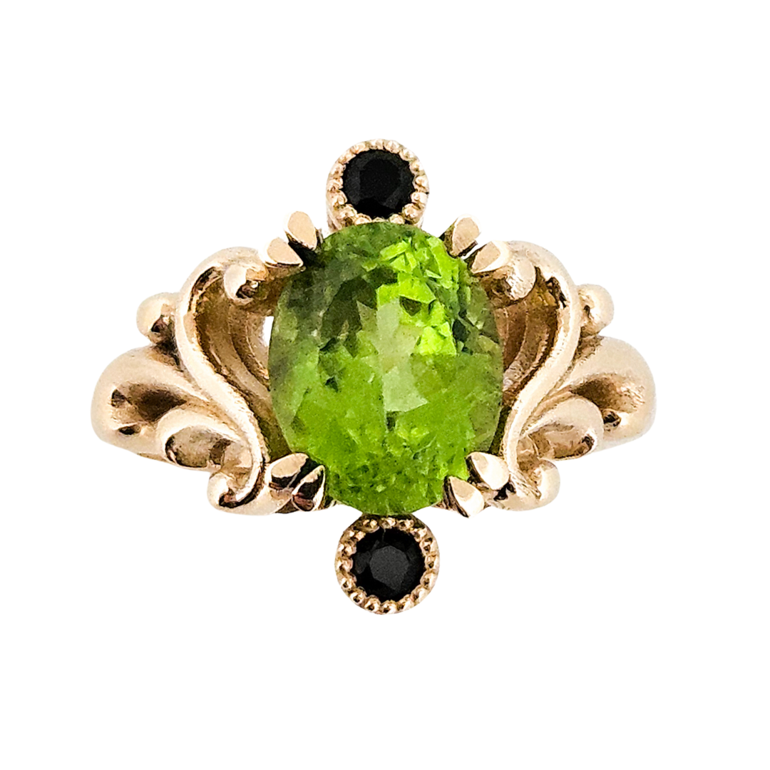 Baroque Dream Ring - Peridot & Black Diamond Ring - Inchoo Bijoux