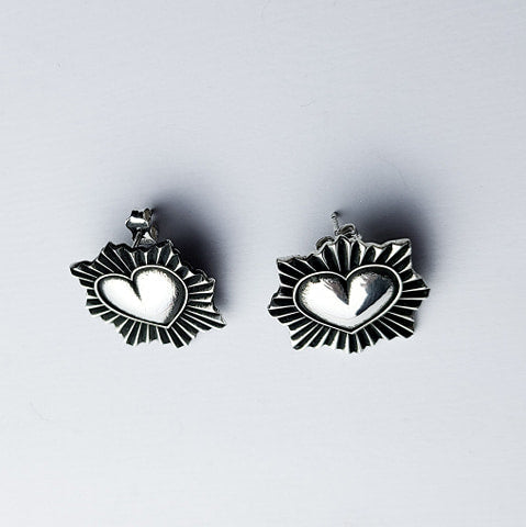 Silver Sacred Heart Stud Earrings-Earrings-Inchoo Bijoux-Silver-Inchoo Bijoux