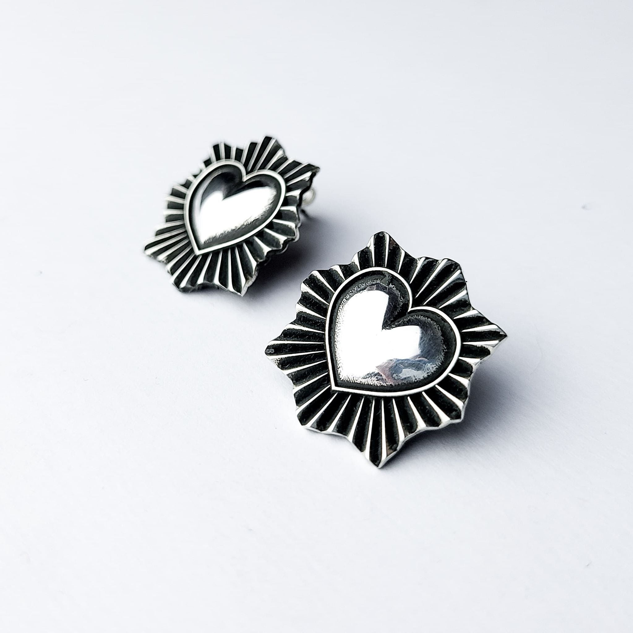 Silver Sacred Heart Stud Earrings-Earrings-Inchoo Bijoux-Silver-Inchoo Bijoux