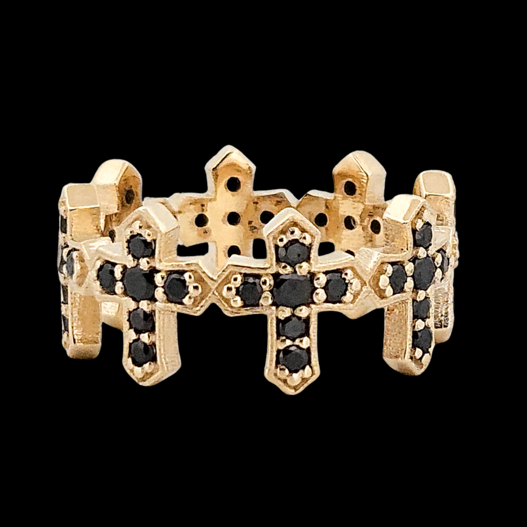 Protected Sacred Circle Ring - Gold and Black Diamonds - Eternity Cross Ring - Inchoo Bijoux