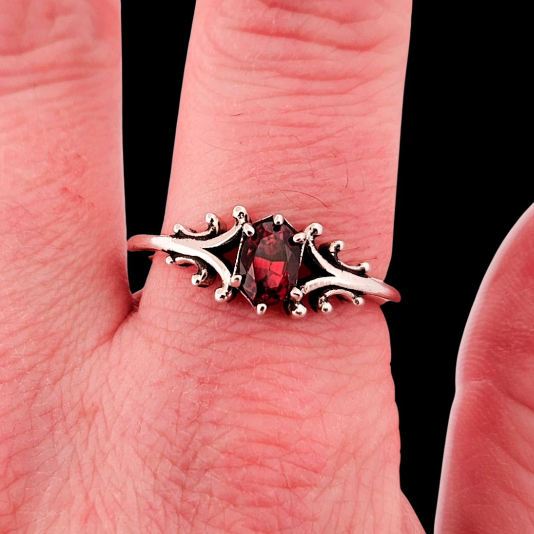 Small Temple Ring Sterling Silver Red Garnet- Gemstone Options