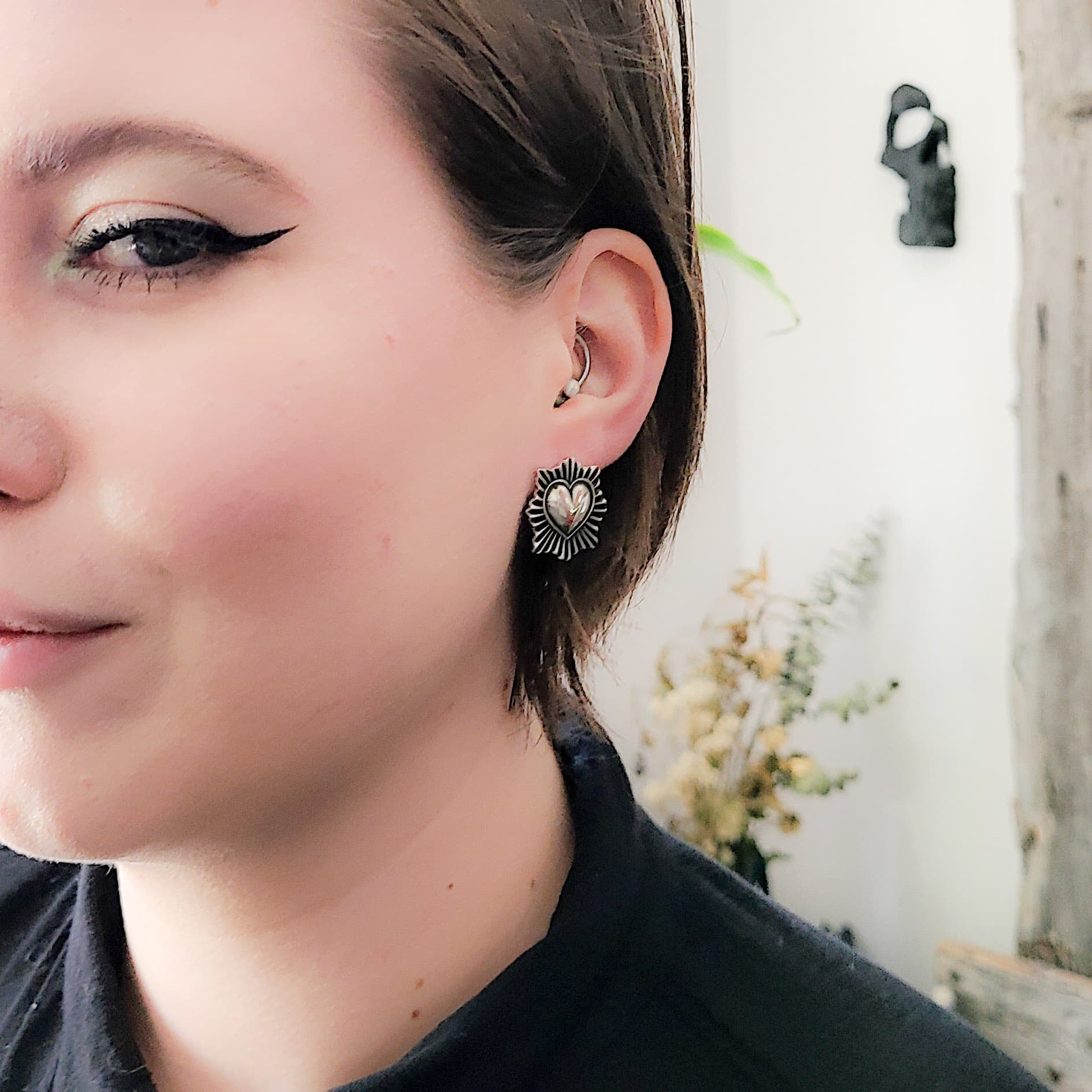 Silver Sacred Heart Stud Earrings-Earrings-Inchoo Bijoux-Silver-Inchoo Bijoux