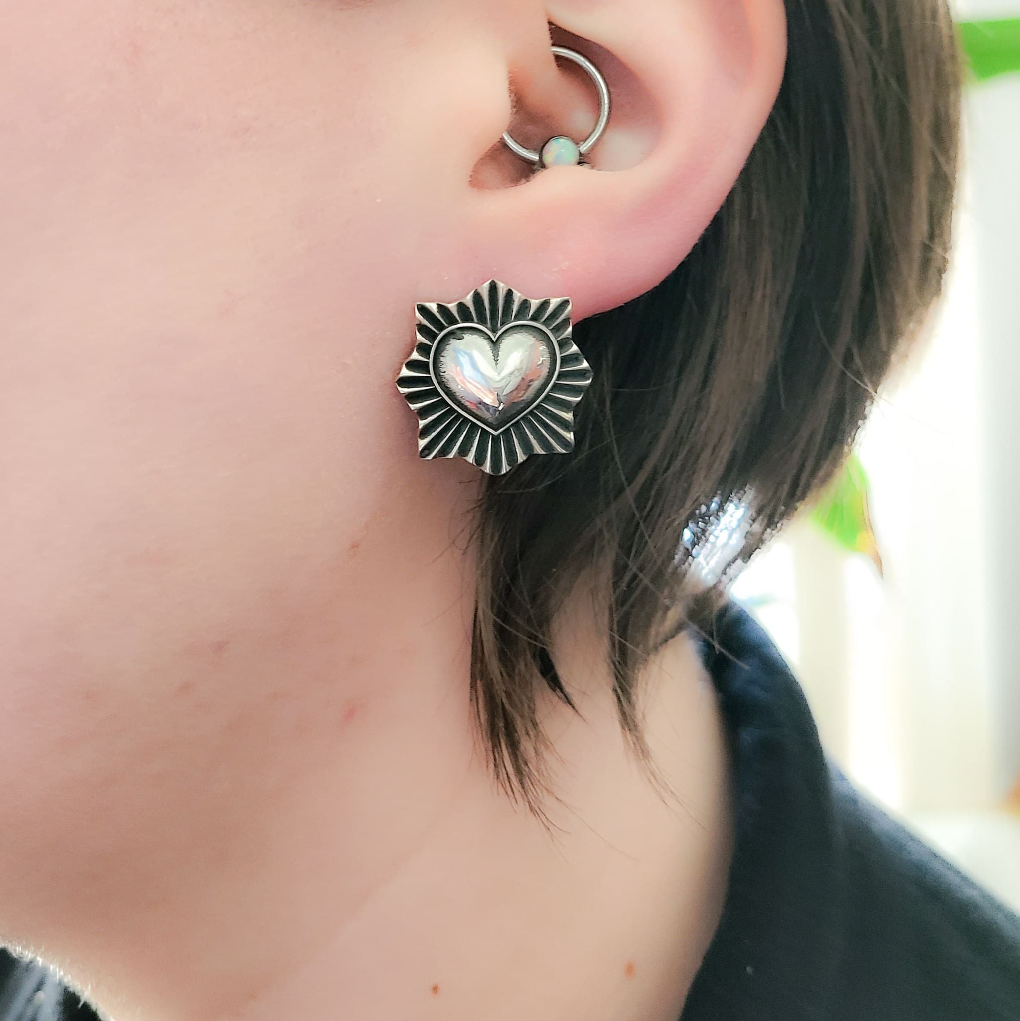 Silver Sacred Heart Stud Earrings-Earrings-Inchoo Bijoux-Silver-Inchoo Bijoux
