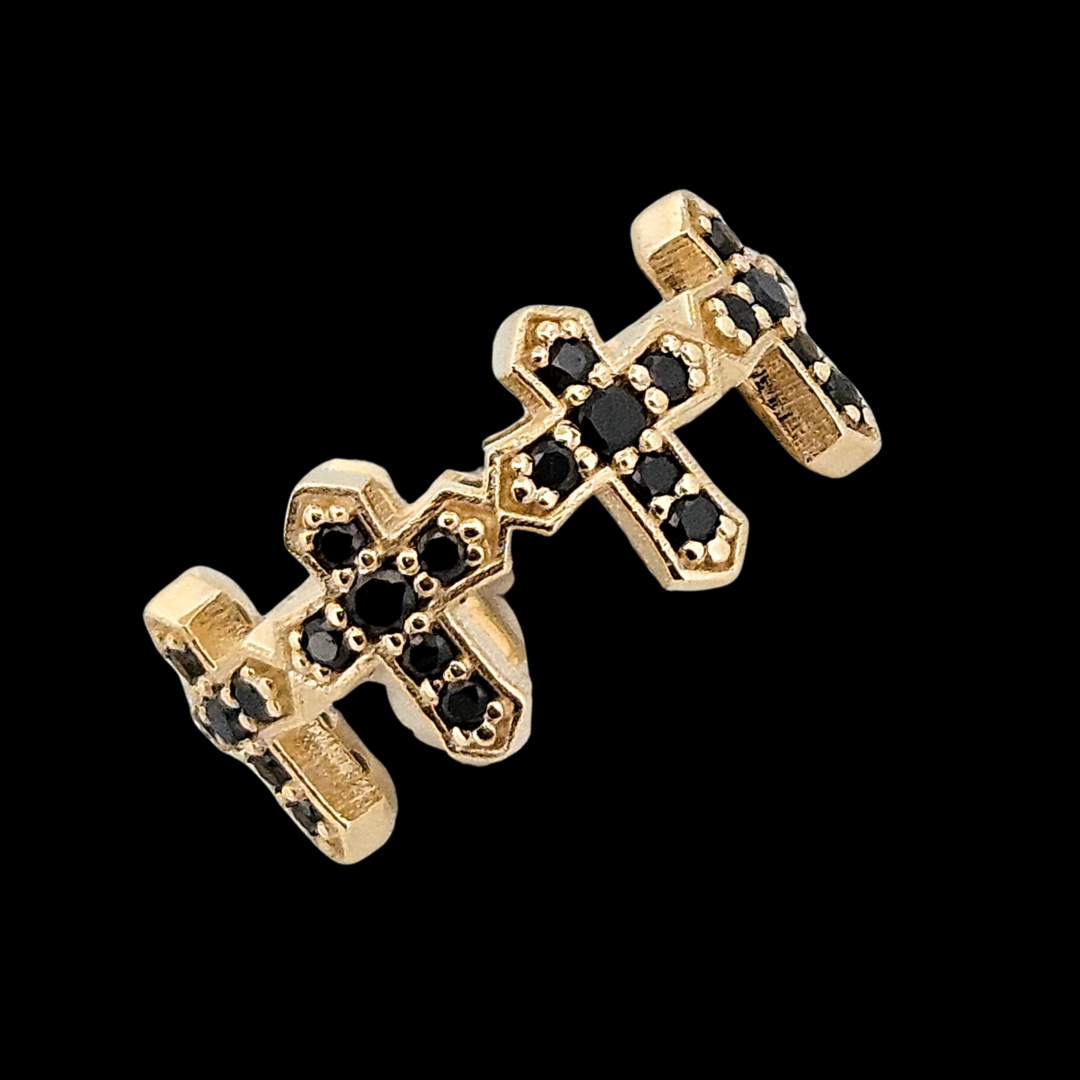 Protected Sacred Circle Ring - Gold and Black Diamonds - Eternity Cross Ring - Inchoo Bijoux