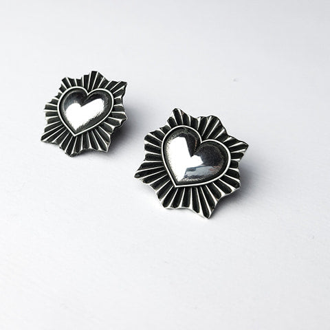 Silver Sacred Heart Stud Earrings-Earrings-Inchoo Bijoux-Silver-Inchoo Bijoux
