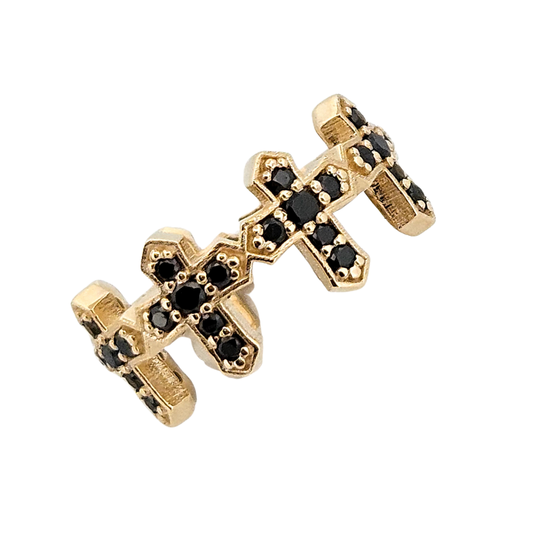 Protected Sacred Circle Ring - Gold and Black Diamonds - Eternity Cross Ring - Inchoo Bijoux