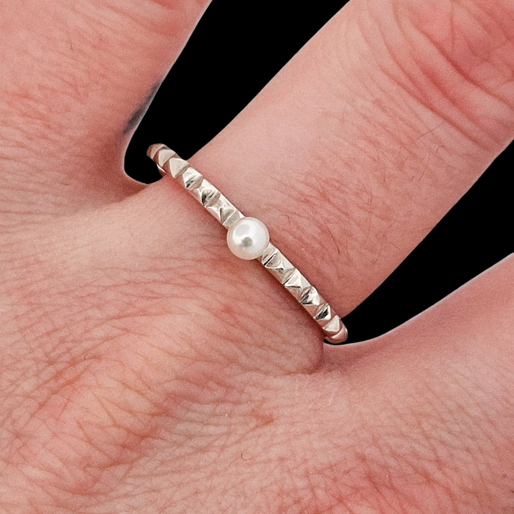 Thin Studded Pearl Ring Sterling Silver - Inchoo Bijoux