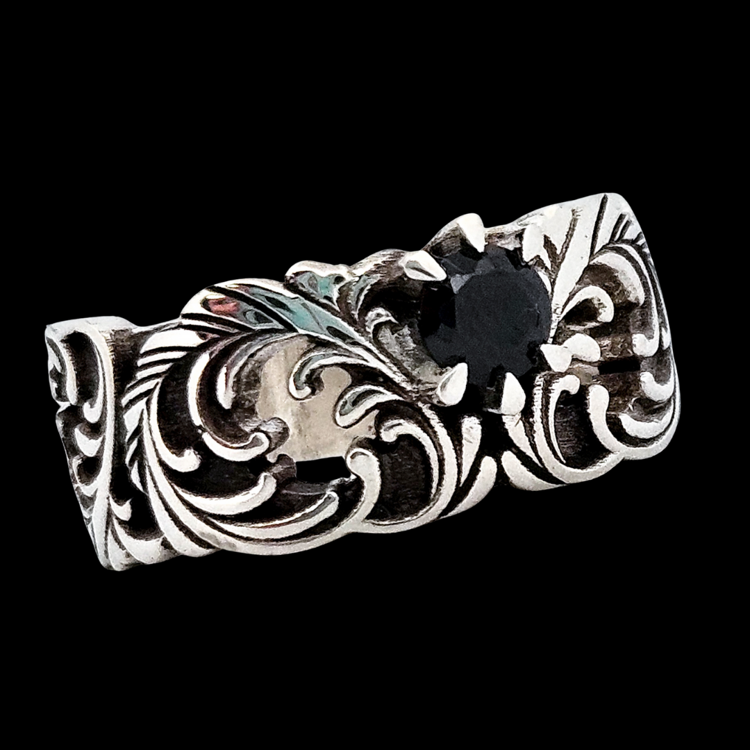 Their Majesty Ring Band - Sterling Silver and Onyx