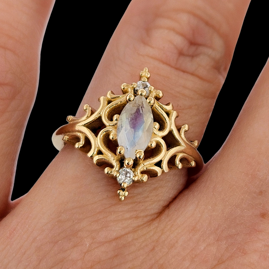 La Marquise Ring - Gold, Moonstone and Diamonds - Inchoo Bijoux