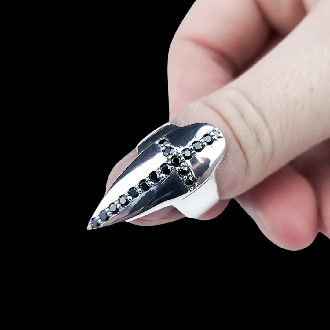 Black Diamond Cross Fake Nail Ring Claw - Inchoo Bijoux