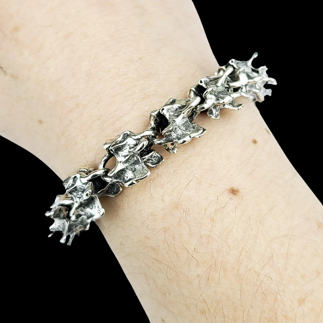 Chunky Spine Bracelet, Heavy Silver Mens Bracelet Vertebrae