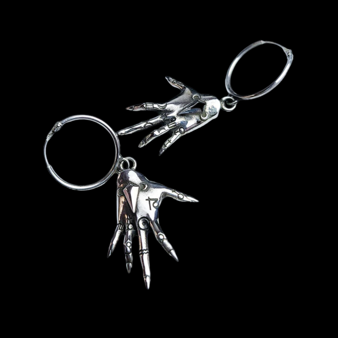 Palmistry Witch Hands Hoop Earrings in Sterling Silver - Inchoo Bijoux