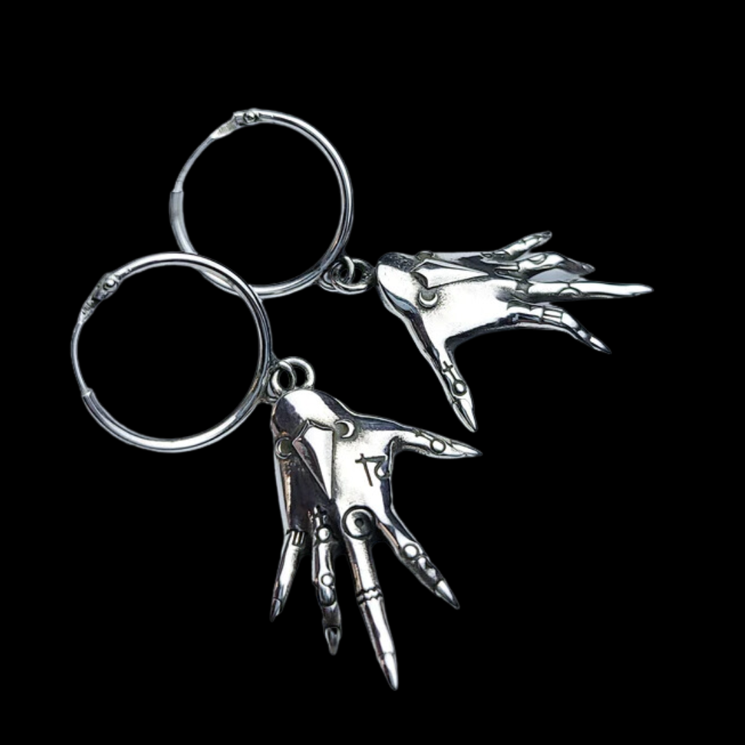 Palmistry Witch Hands Hoop Earrings in Sterling Silver - Inchoo Bijoux