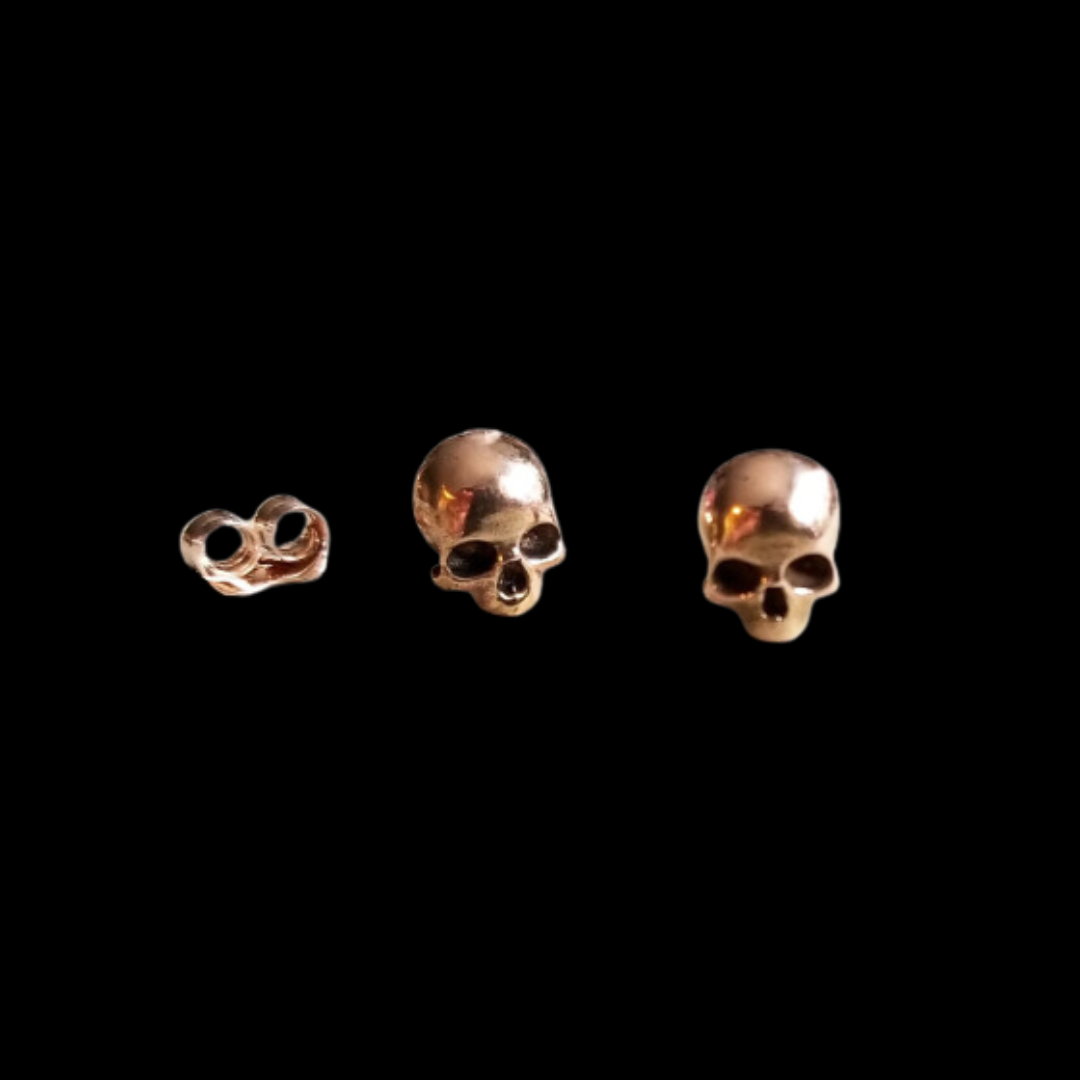 14K Rose Gold Skull Stud Earrings - Inchoo Bijoux