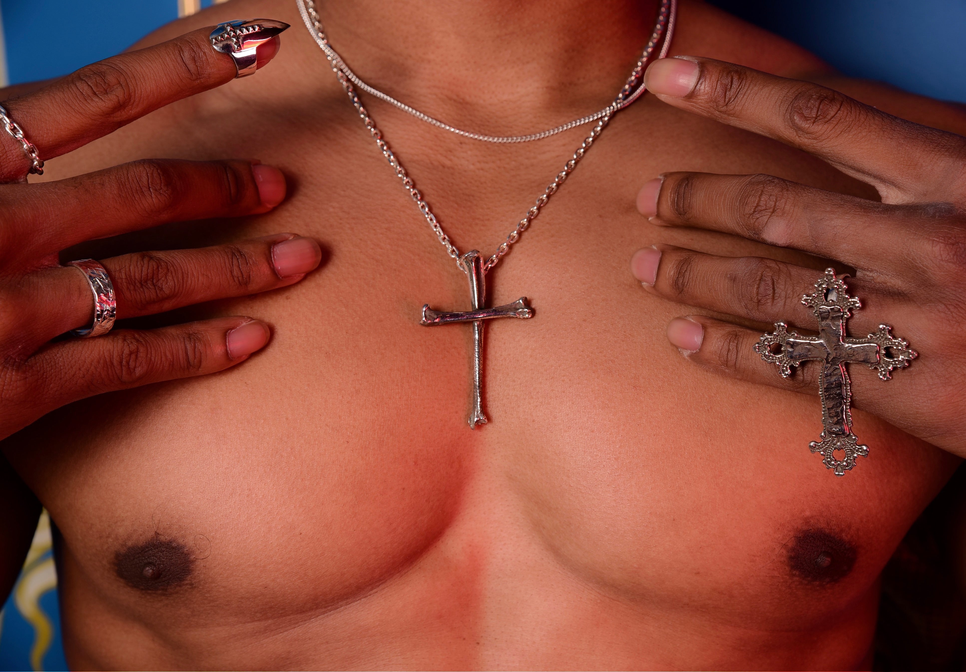 Studded Cross Stiletto Midi Fake Nail Ring Claw - Inchoo Bijoux