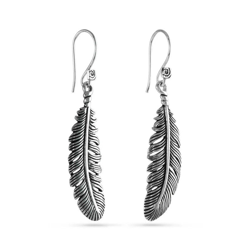 BO - feather white bronze - Earrings