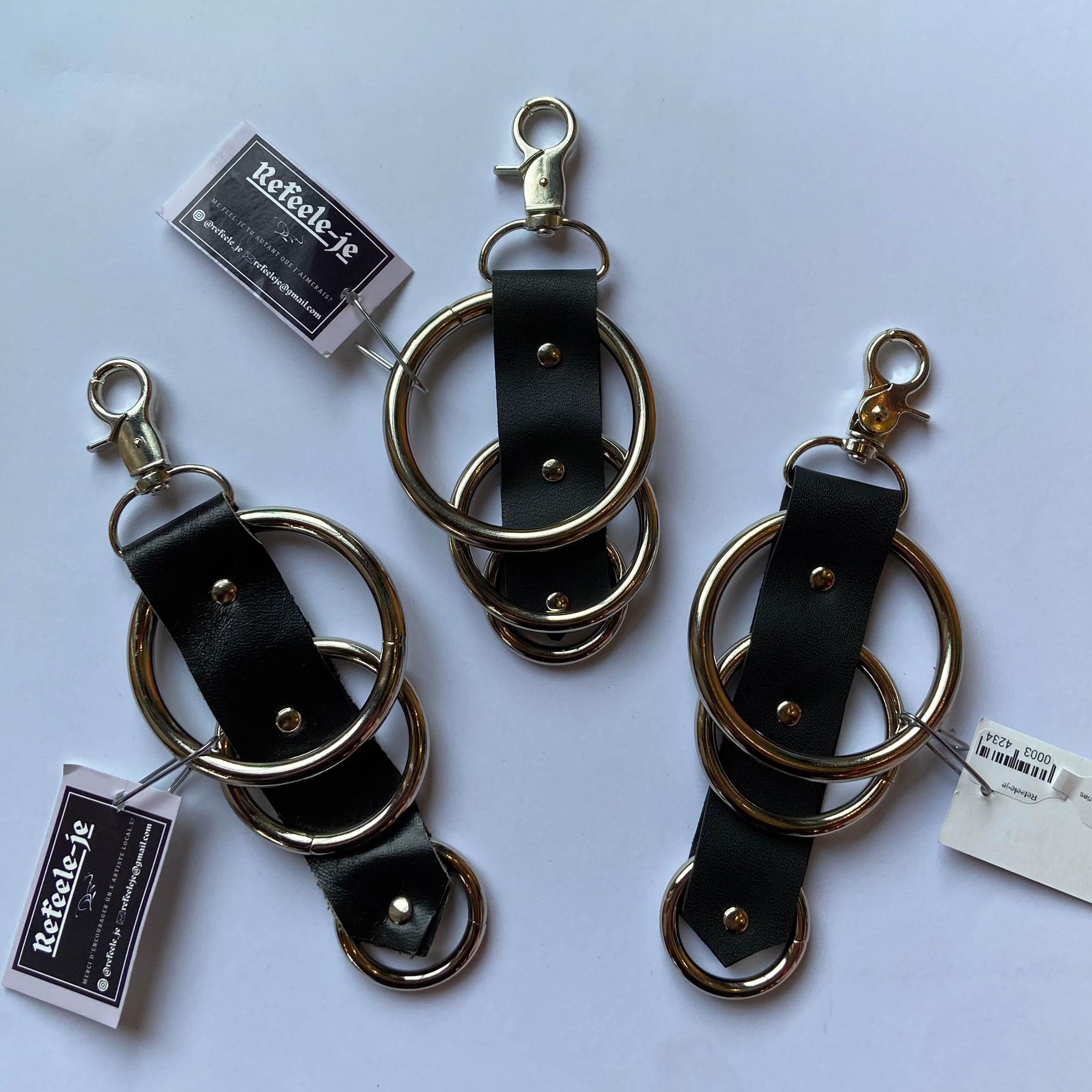 Porte Cle - Cuirs Varies et 3 Anneaux