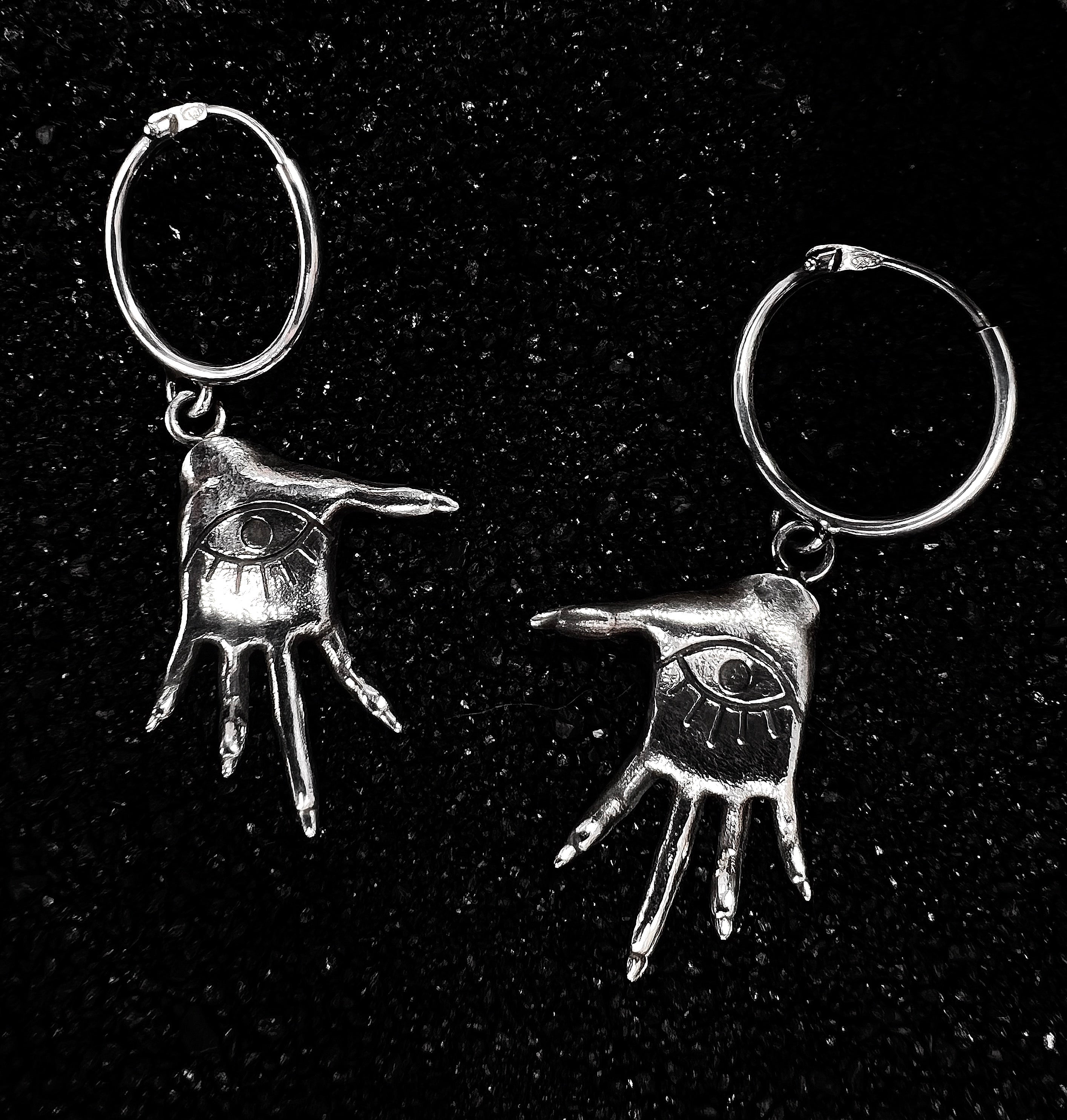 Palmistry Witch Hands Hoop Earrings in Sterling Silver - Inchoo Bijoux