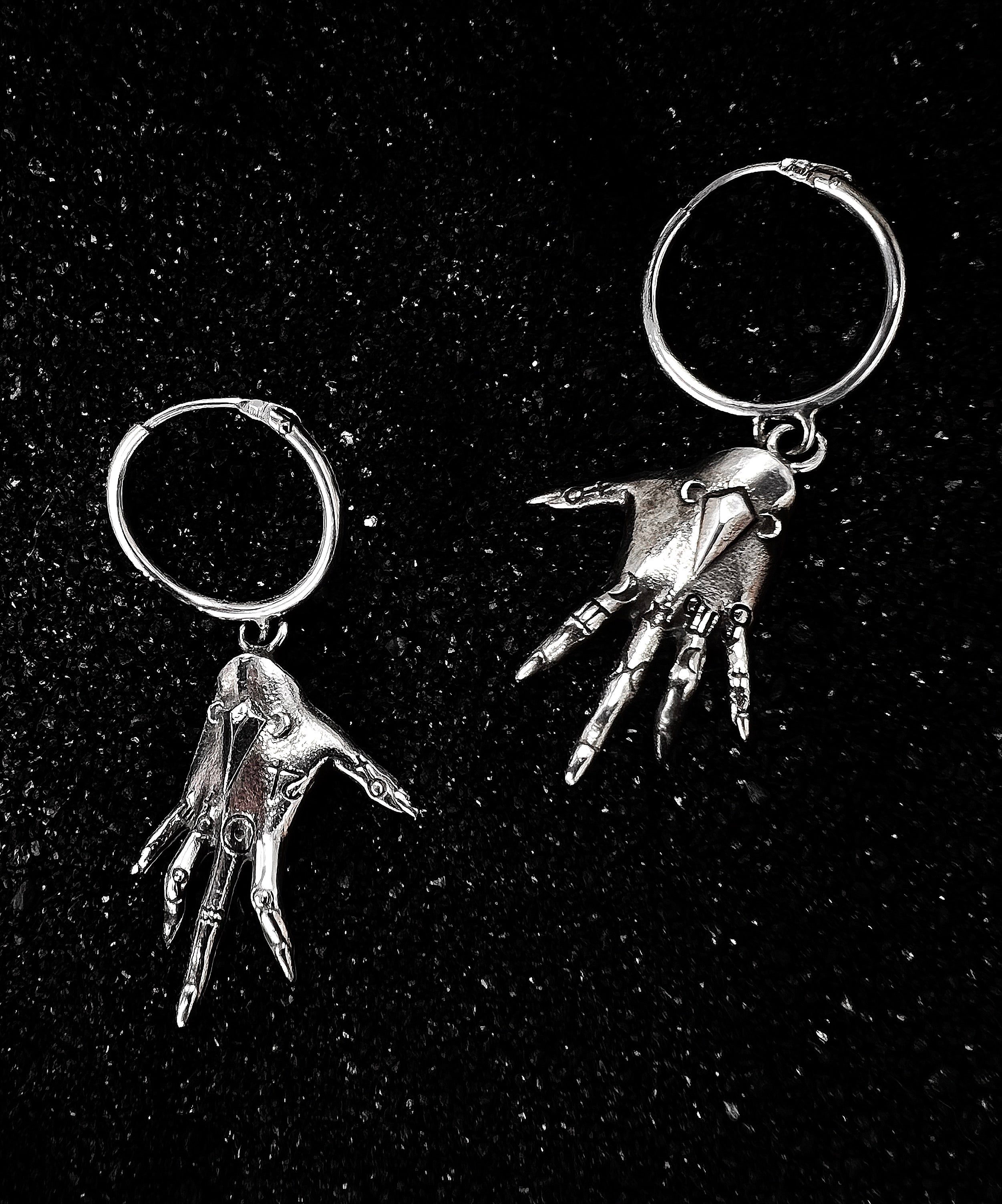 Palmistry Witch Hands Hoop Earrings in Sterling Silver - Inchoo Bijoux