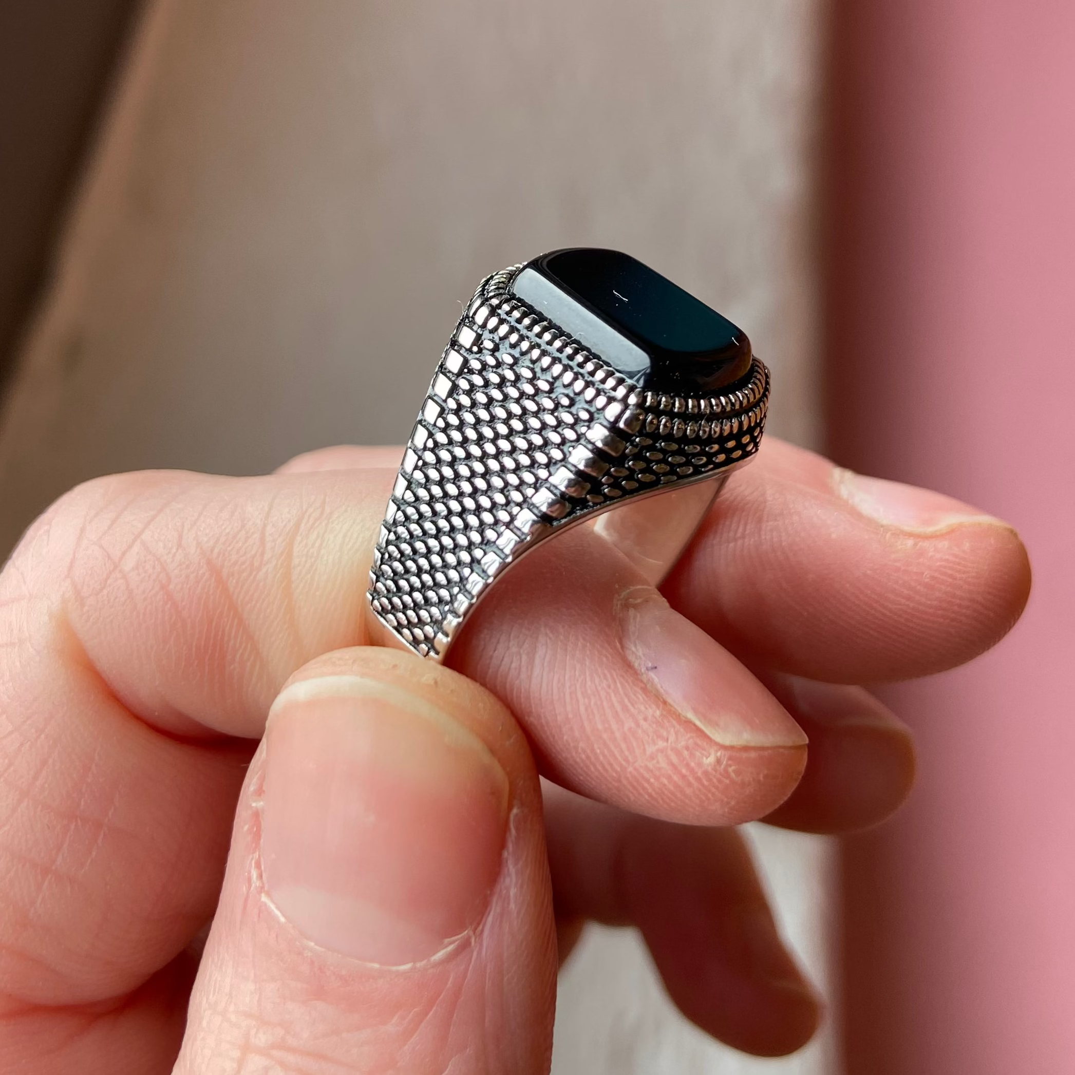 Bague Texturé Écailles/Scales- Sterling Silver 925 & Synthetic Onyx - Ring