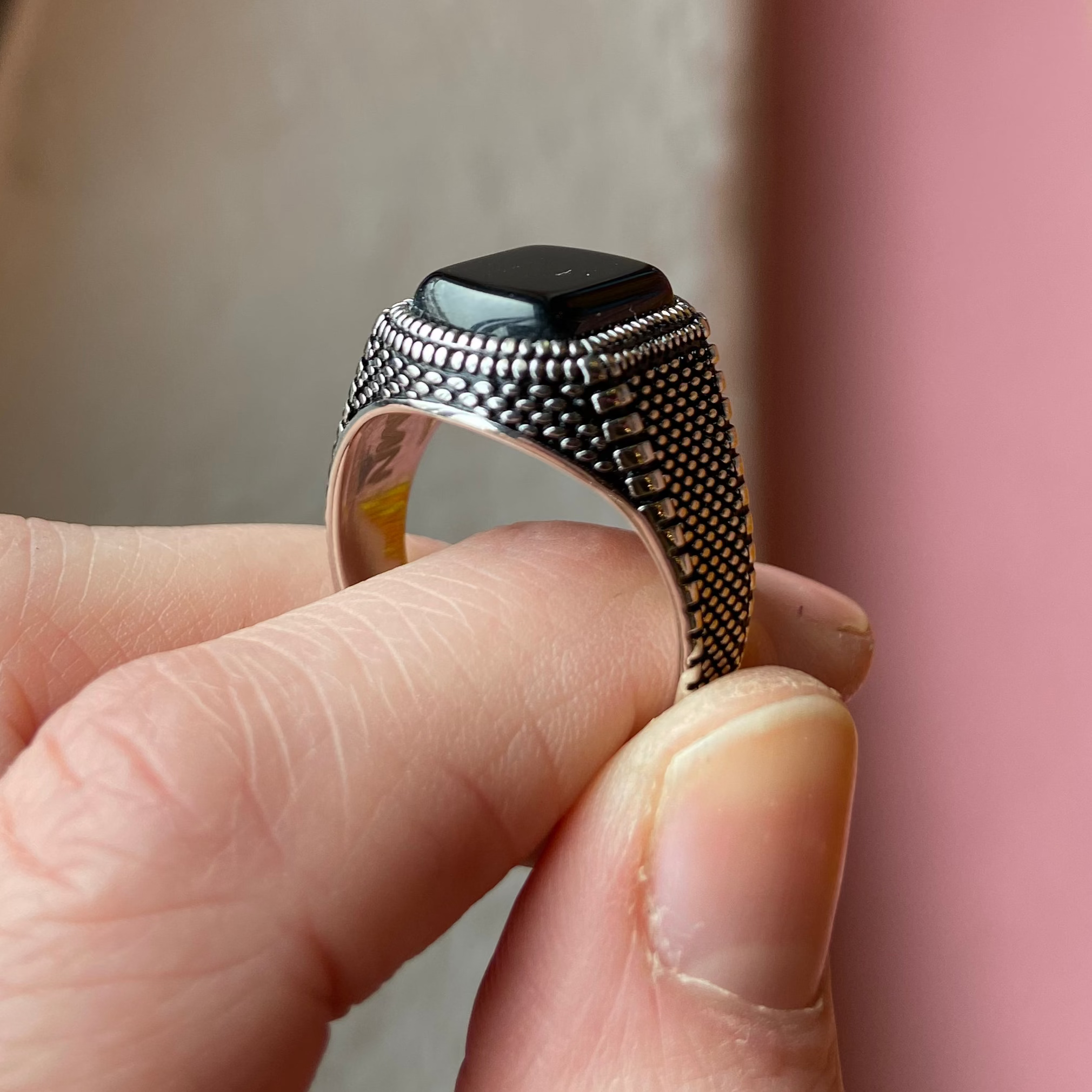 Bague Texturé Écailles/Scales- Sterling Silver 925 & Synthetic Onyx - Ring