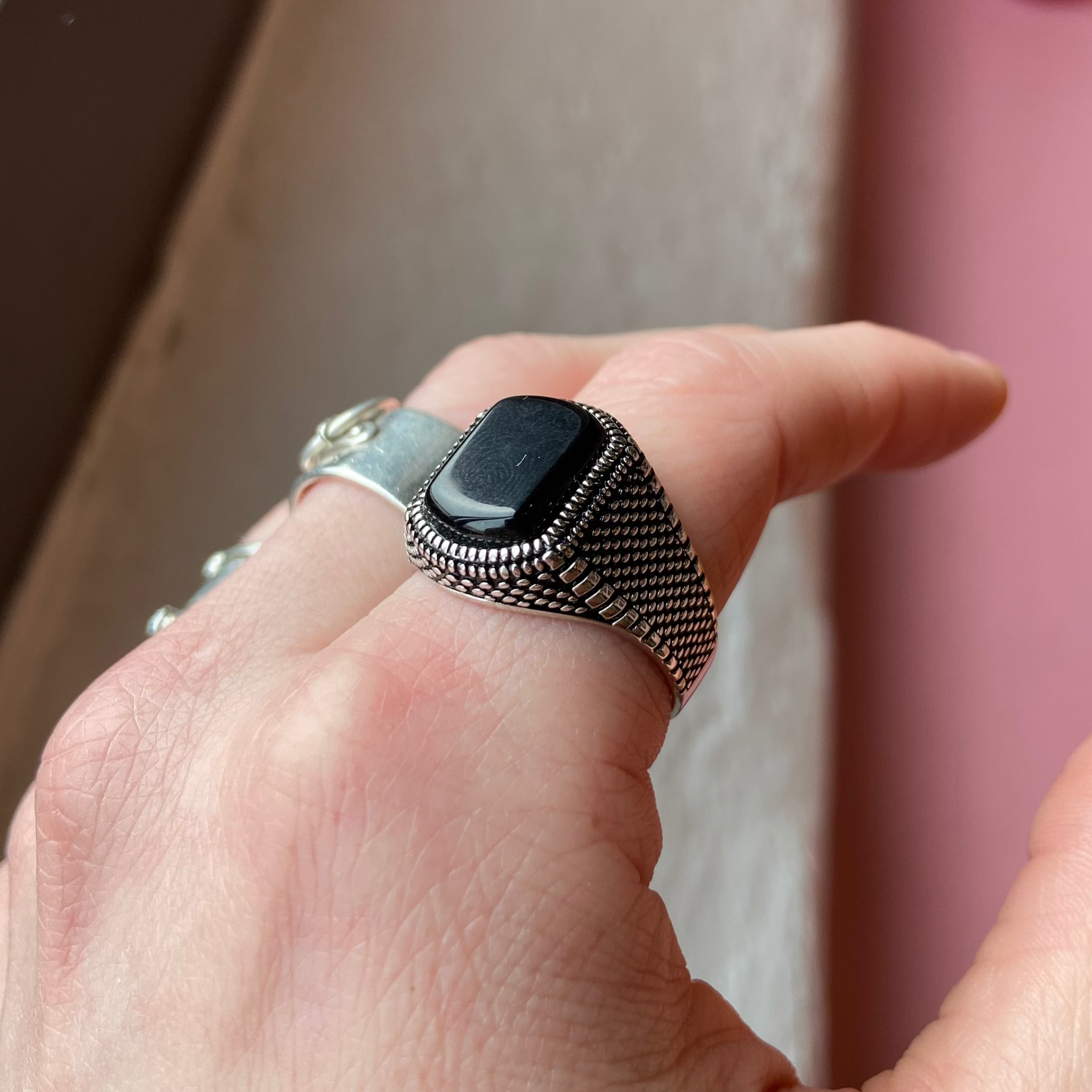 Bague Texturé Écailles/Scales- Sterling Silver 925 & Synthetic Onyx - Ring