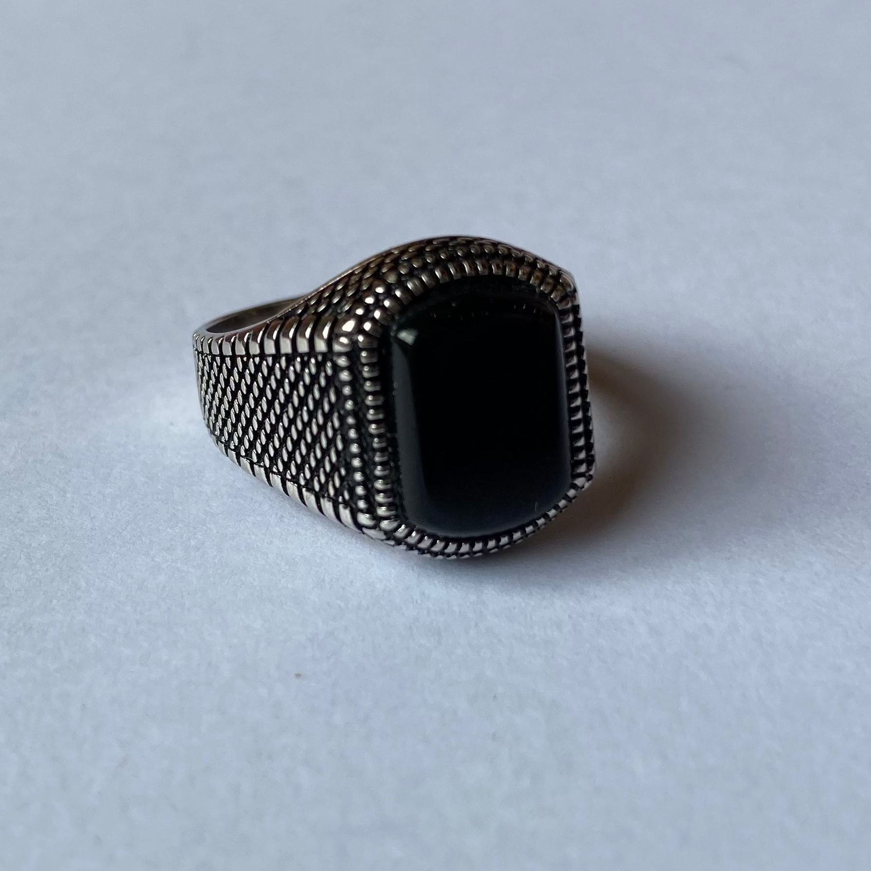 Bague Texturé Écailles/Scales- Sterling Silver 925 & Synthetic Onyx - Ring