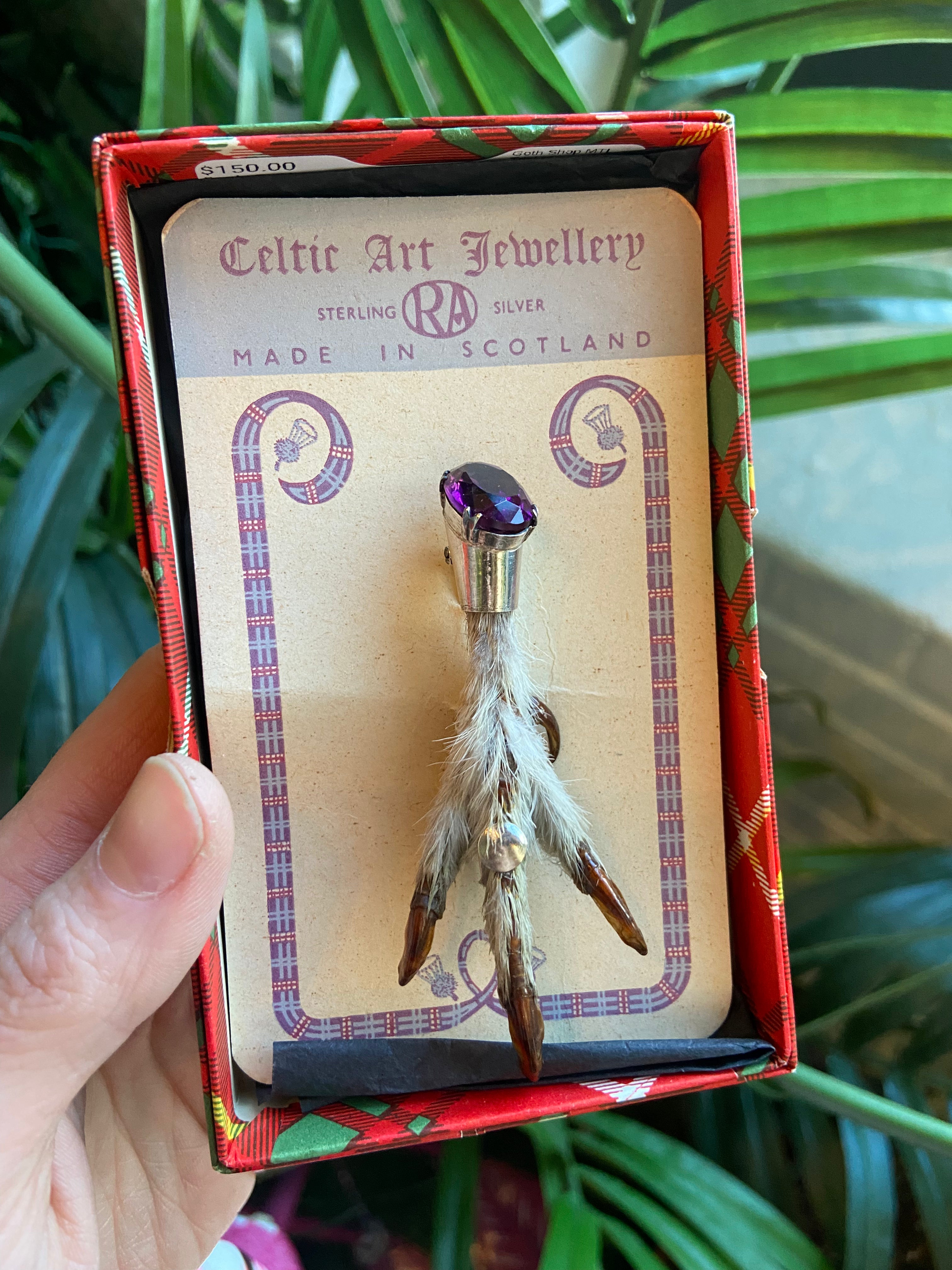 Broche Taxidermie Patte oiseau sertie - Bird foot Brooche taxidermy set with stone - Sterling Silver